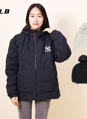 MLB羽绒服男女25秋冬新款NY刺绣菱格连帽运动羽绒外套3ADJB2756