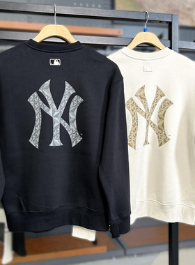 MLB卫衣春季男女同款NY大标情侣运动上衣休闲圆领套头衫3AMTM0946