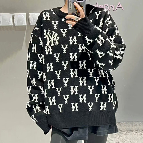 MLB男女毛衣NY满标刺绣圆领套头杉运动情侣上衣针织衫3AKPM0126