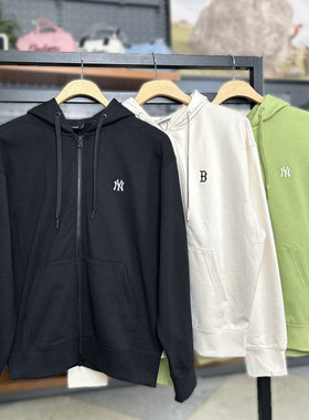 MLB春季款男女NY小标纯色情侣休闲时尚连帽拉链卫衣外套3ATRB0141