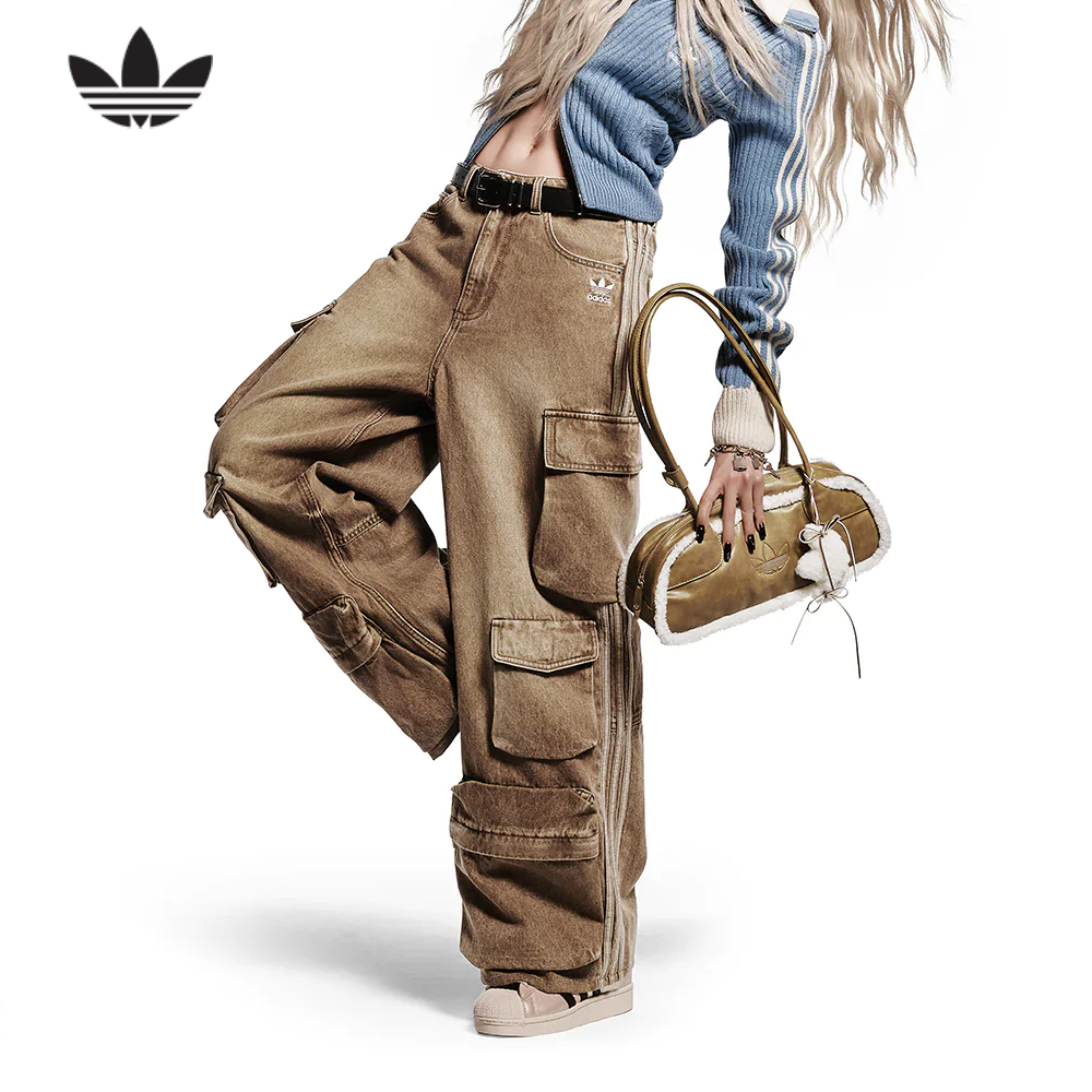 阿迪达斯三叶草牛仔工装裤女款