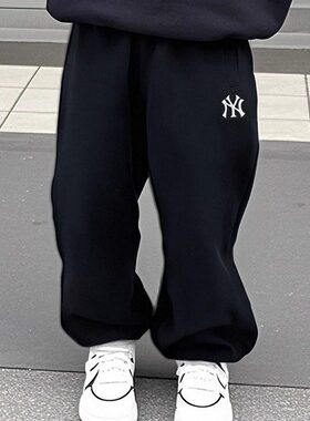 MLB儿童裤子25秋季NY刺绣男女童装运动休闲束脚针织长裤7APTB0154