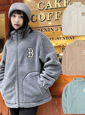 清仓MLB情侣外套男女NY刺绣logo羊羔绒抓绒保暖立领夹克3AFDB0626