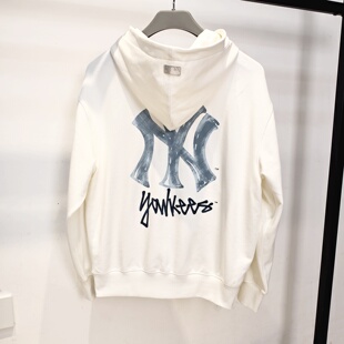 26新款MLB卫衣男女同款NY手绘大标印花连帽情侣套头衫3AHDB0461