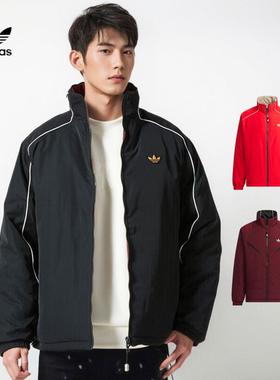 Adidas阿迪达斯三叶草2025新年款红色男女两面穿棉衣外套KA0822
