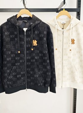 MLB情侣外套25秋季新款NY老花满印男女连帽运动开衫卫衣3ATRM0354