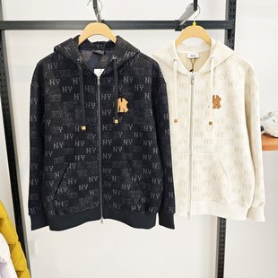 MLB情侣外套25秋季新款NY老花满印男女连帽运动开衫卫衣3ATRM0354