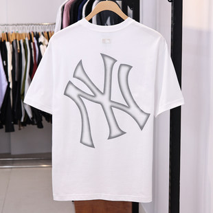 MLB短袖男女25夏季新款NY后背大标圆领纯棉半袖运动T恤3ATSB6453
