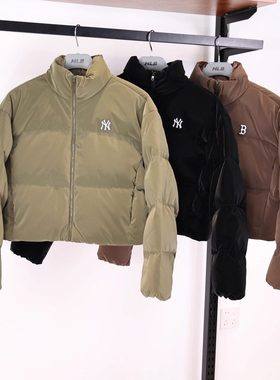 MLB羽绒服女子25秋冬新款NY哑光亮面短款立领棉羽外套3FDJB4056