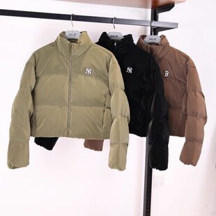 MLB羽绒服女子25秋冬新款NY哑光亮面短款立领棉羽外套3FDJB4056