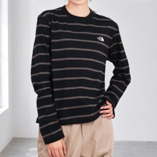 26秋冬新款TheNorthFace北面女子纯棉透气条纹长袖T恤打底衫8H7G