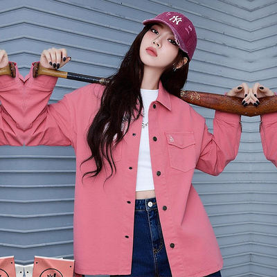 MLB男女情侣刺绣小标牛仔衬衫