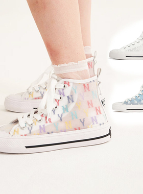 MLB女鞋NY纽约洋基老花满标轻便透气高帮运动休闲鞋板鞋3ACVCMM2N