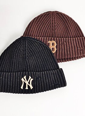 MLB毛线帽男女25秋新款NY刺绣复古做旧保暖针织帽运动帽3ABNB0656
