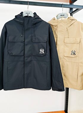 MLB冲锋衣男女25秋冬新款NY三合一防水连帽运动夹克外套3AWJB0156
