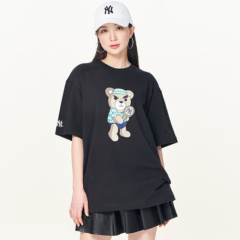 mlb上衣男女情侣夏季皱眉熊半袖宽松休闲运动短袖t恤3atse0333