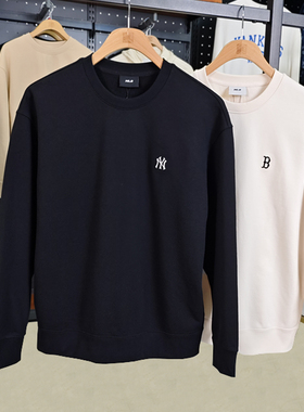 MLB男女卫衣秋冬款NY刺绣小标圆领套头衫情侣运动上衣3AMTB9144
