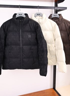 MLB羽绒服25冬季新款男女NY暗纹老花满印立领棉羽外套3ADJM0356