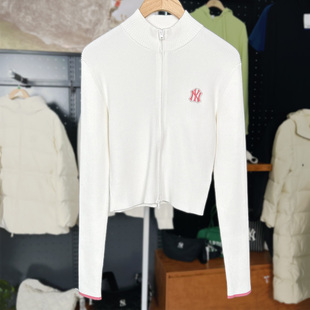 外套3FKCV0444 学院风复古纯色立领拉链针织开衫 MLB女款 24秋冬新款