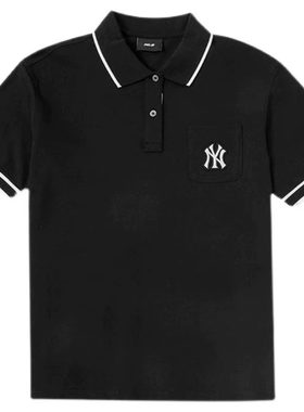 MLB短袖男女同款NY刺绣小标POLO衫透气半袖翻领运动T恤3FPQM0433
