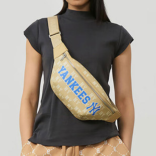 MLB男女腰包2024春情侣NY满印老花大logo斜跨包运动胸包3AHSM094N