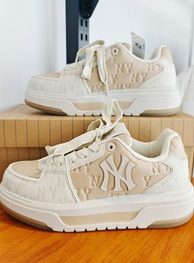 MLB情侣学长鞋25新款男女NY老花复古厚底增高运动板鞋3ASXM036N