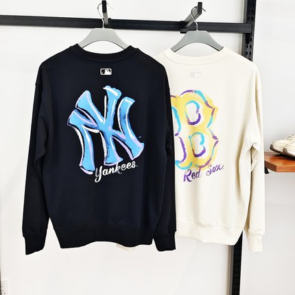 MLB卫衣男女25秋冬新款NY彩绘大标印花情侣运动套头衫3AMTB3254