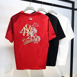 26春季新款MLB男女新年系列生肖马印花情侣防晒短袖T恤3ATSQ0261