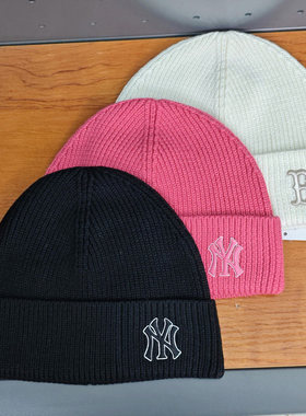 MLB男女毛线帽秋冬款NY刺绣小标情侣保暖休闲针织冷帽3ABNBM146