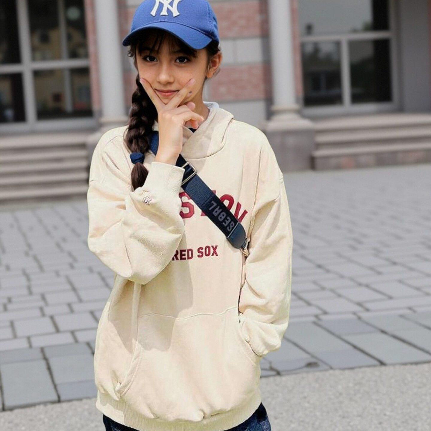 MLB男童女童春季字母复古学院风连帽休闲长袖卫衣套头衫7AHDBV134