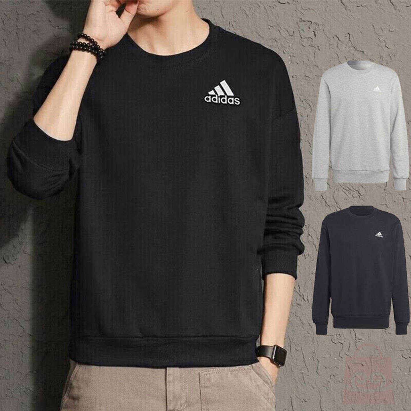 Adidas阿迪达斯秋冬款休闲圆领运动服长袖套头衫男子卫衣 IC9331