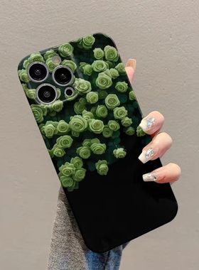 绿色花朵手机壳适用小米15ultra夏天note14Pro森系13女玫瑰12夏日清新11小众红米k80k70k60高级感k50玫瑰花10