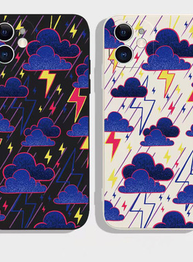 乌云闪电手机壳适用华为mate60Pro小众nova13高级感打雷下雨pura70创意12黑色11男女p50涂鸦200荣耀300黑云40