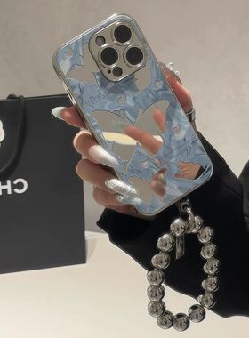 vivo镜面蝴蝶手机壳OPPO蓝色iQOO13小众neo10高级感s20名媛ins冷淡风x200挂绳11手链Reno12Pro女8适用9一加7+