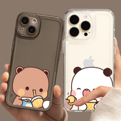 卡通情侣手机壳16苹果14可爱iPhone13一二布布12promax小熊猫11布布8plus一二x款 xr恩爱一对xs高级感i7适用15