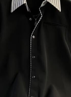 新款条纹拼接假两件衬衫男 夏季韩版高级感上衣轻熟风痞帅衬衣潮