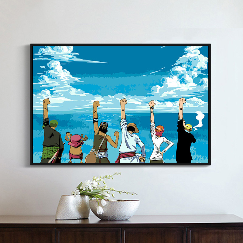 海贼王全家福数字油彩画手绘diy 填色涂鸦卧室装饰画路飞索隆娜美