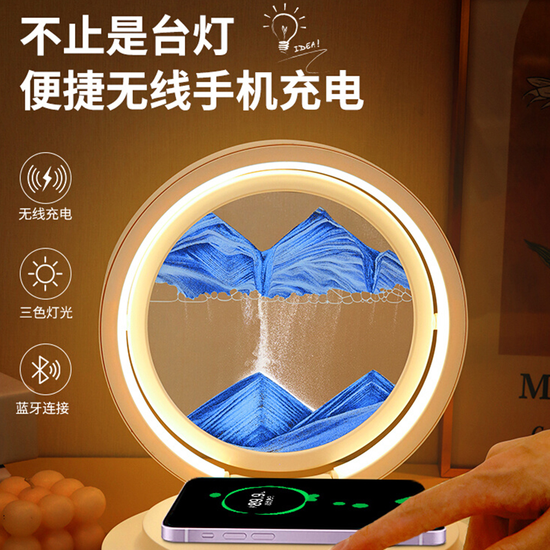 流沙画音箱摆件卧室床头小夜灯氛围灯创意无线充电器桌面音响装饰品送人新居入伙乔迁结婚生日礼物图片