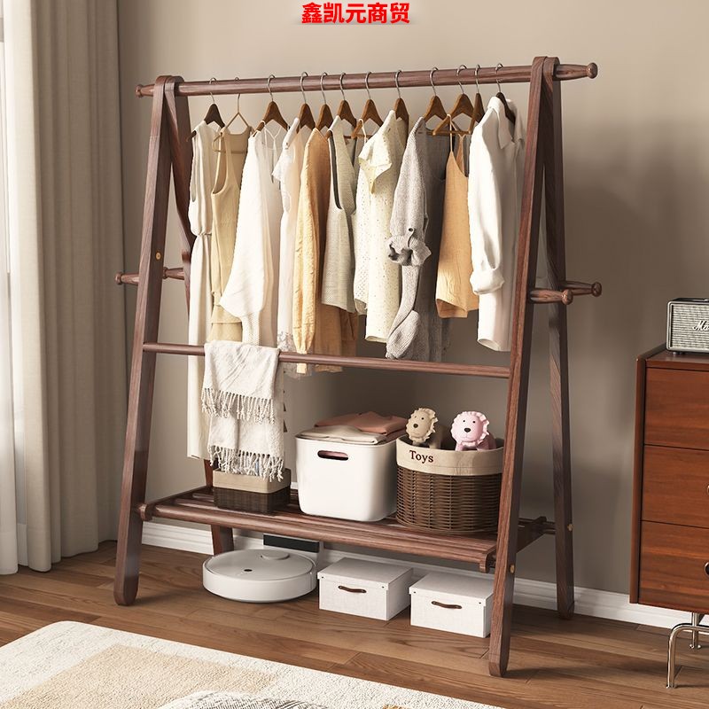 双杆落地衣架实木卧室双