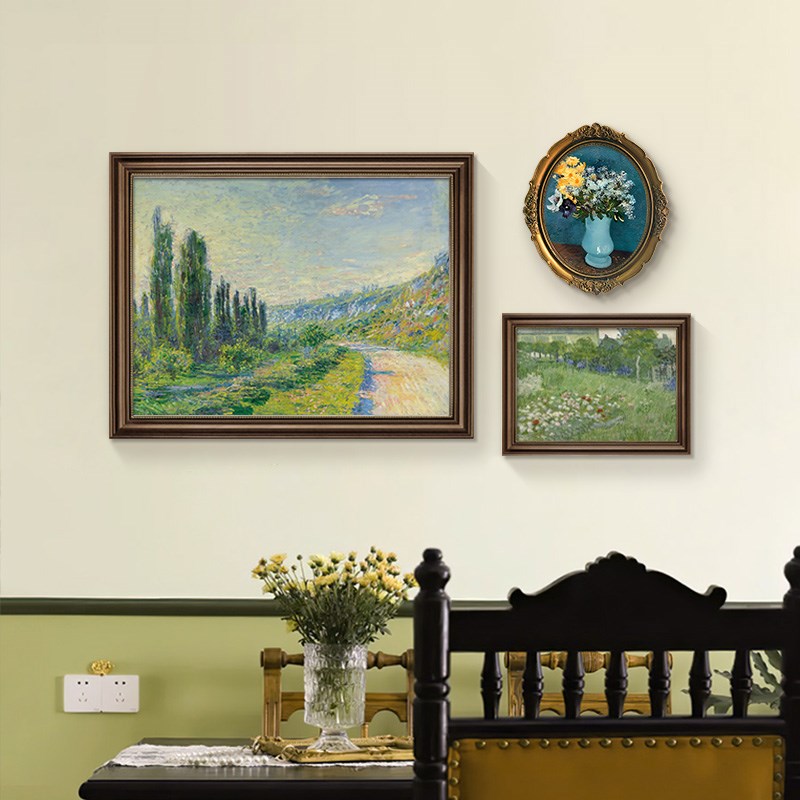 热销莫奈装饰画餐厅复古挂画美式油画法式客厅背景墙小众艺术组合