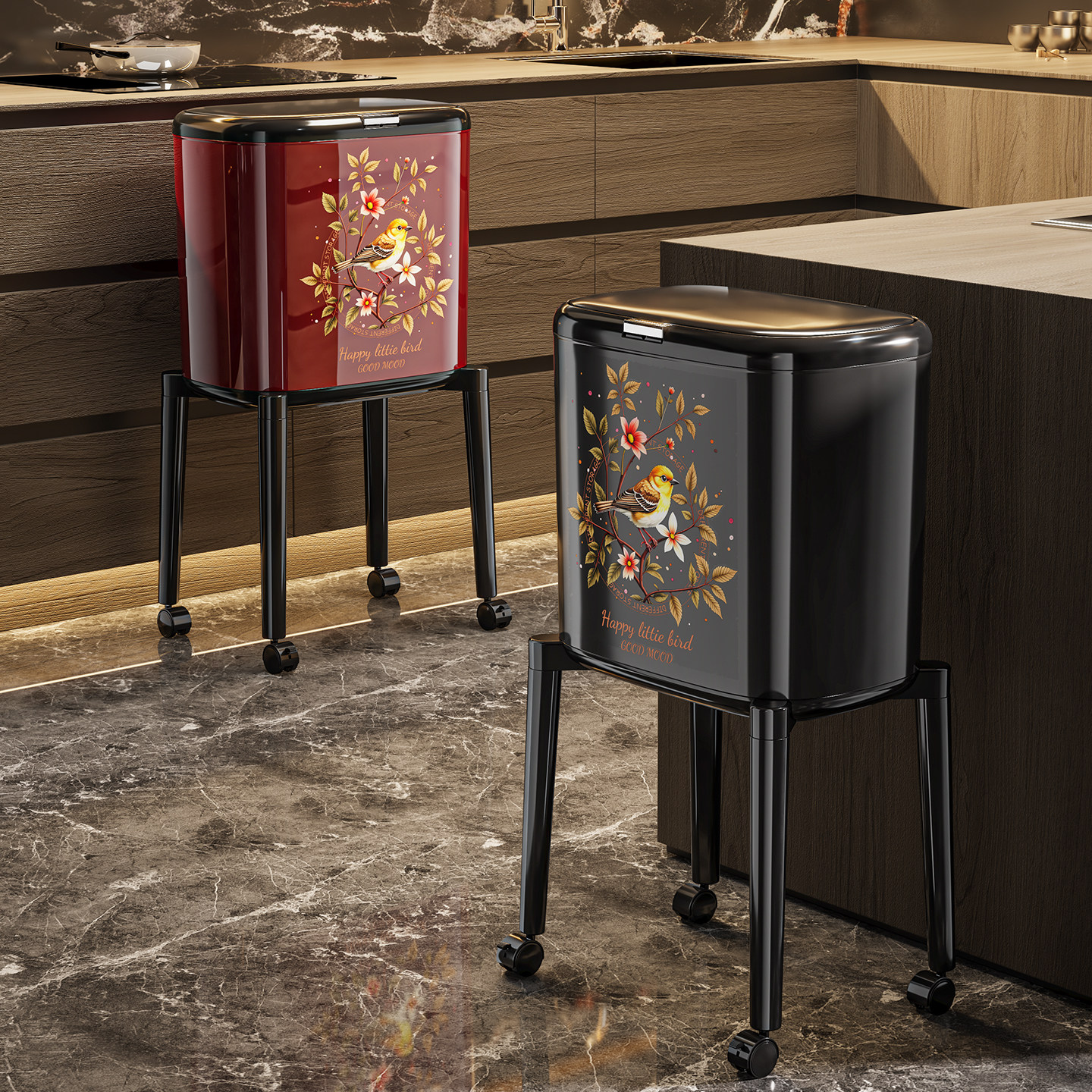 厨房垃圾桶2025新款家用带盖可移动大容量高颜值免弯腰高脚厨余桶