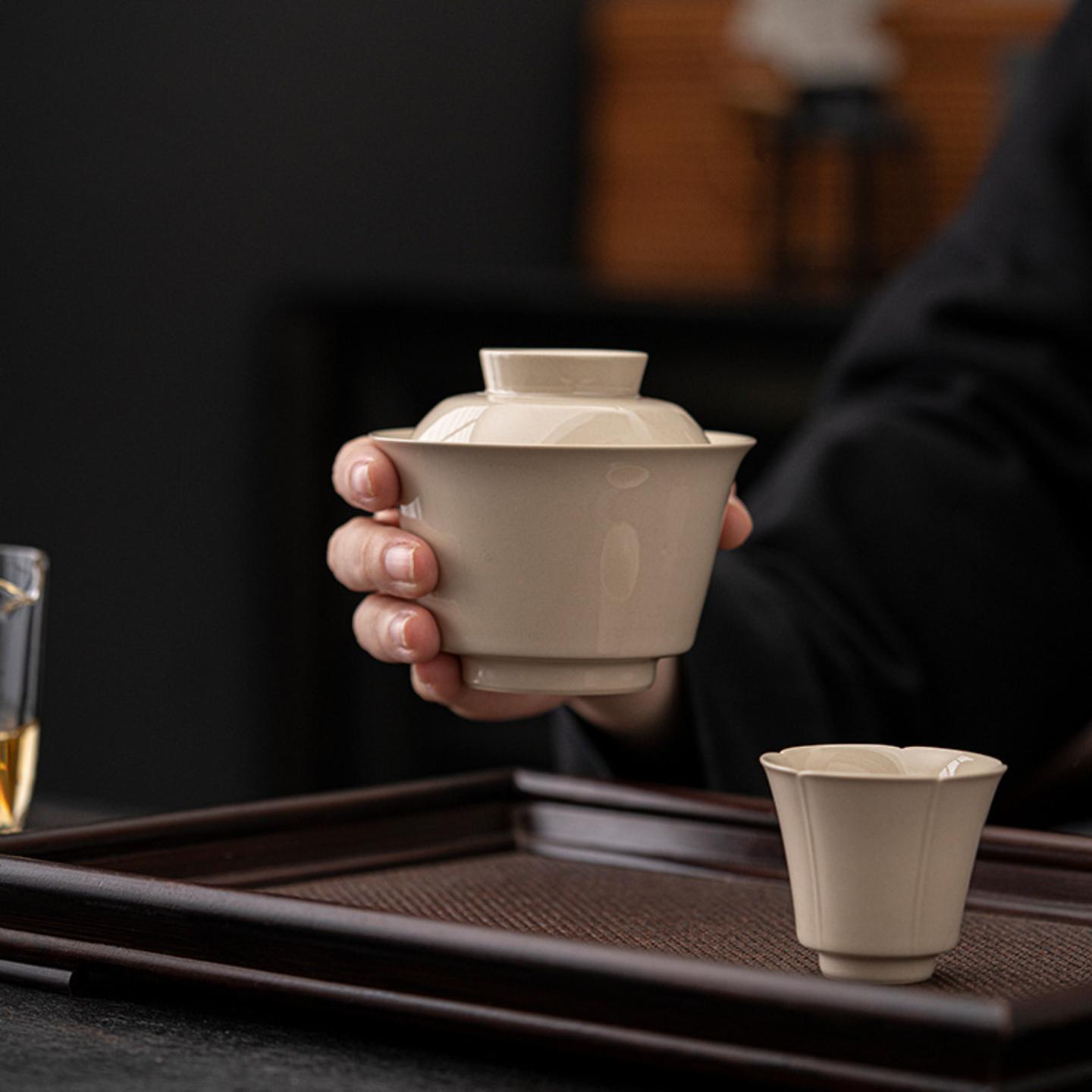手工草木灰盖碗陶瓷功夫茶具茶杯