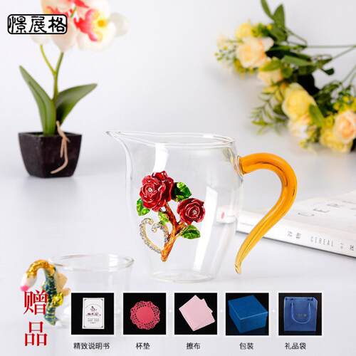 水晶玻璃加厚公道杯分茶珐琅彩