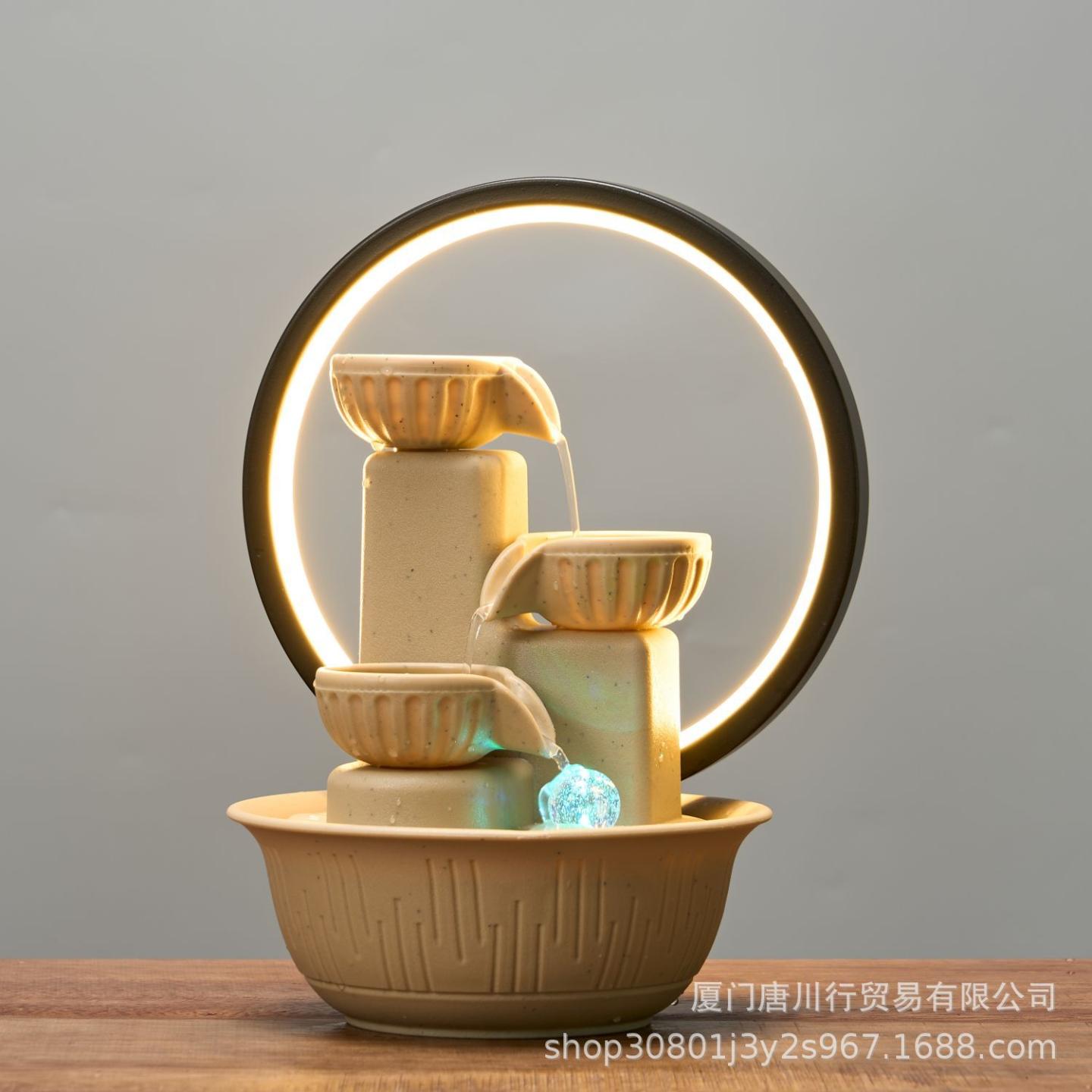 流水装饰家居客厅禅意摆件灯圈