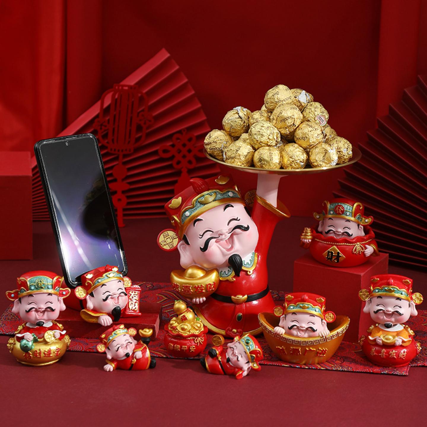 新款财神摇头款烟灰缸手机支架托盘摆件新年礼物开业乔迁玄关摆饰