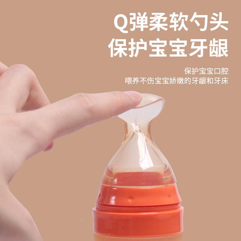 婴儿吸盘式米喂勺奶 挤压糊式硅养胶软勺辅食神器米糊