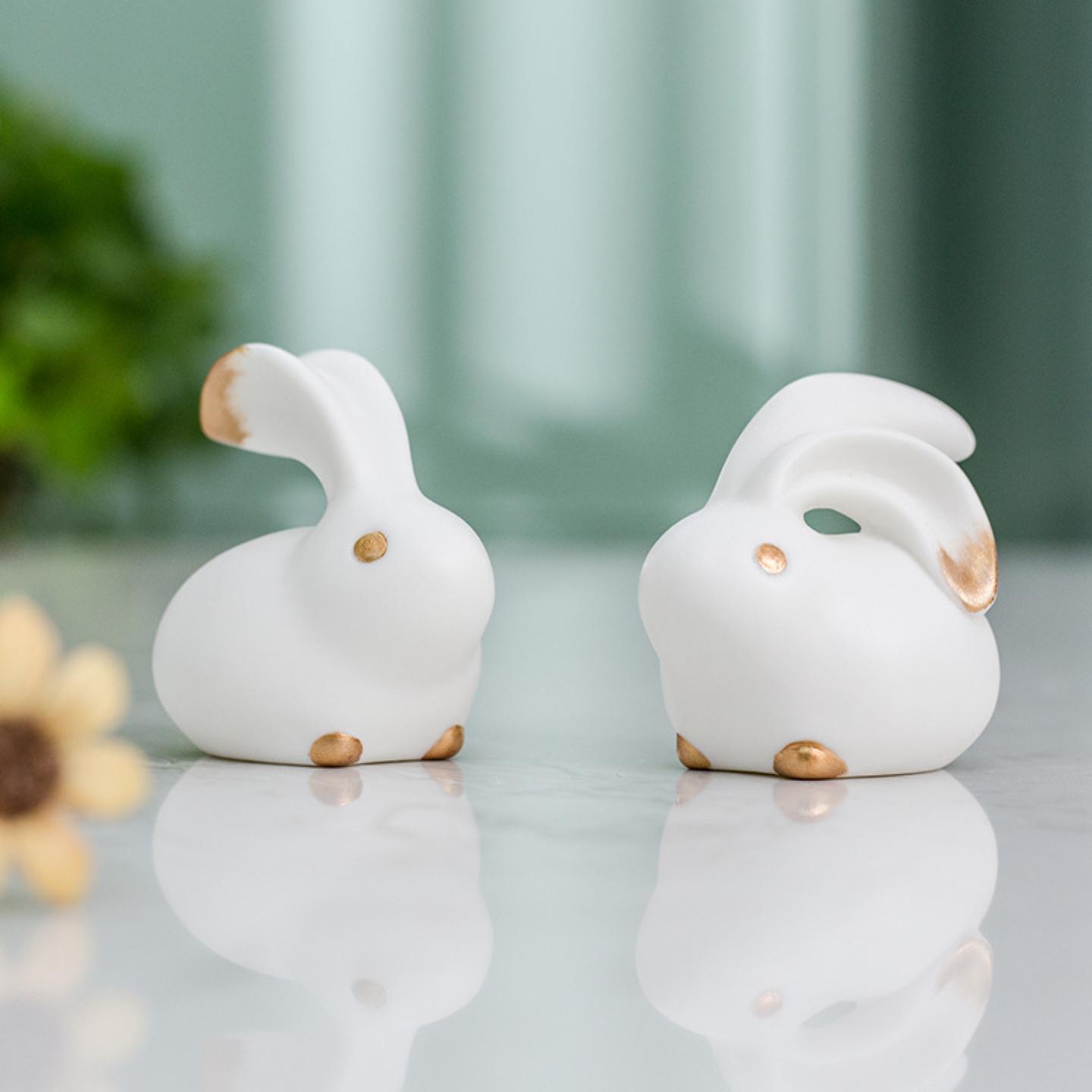 北欧工艺品陶瓷白色素烧兔子动物