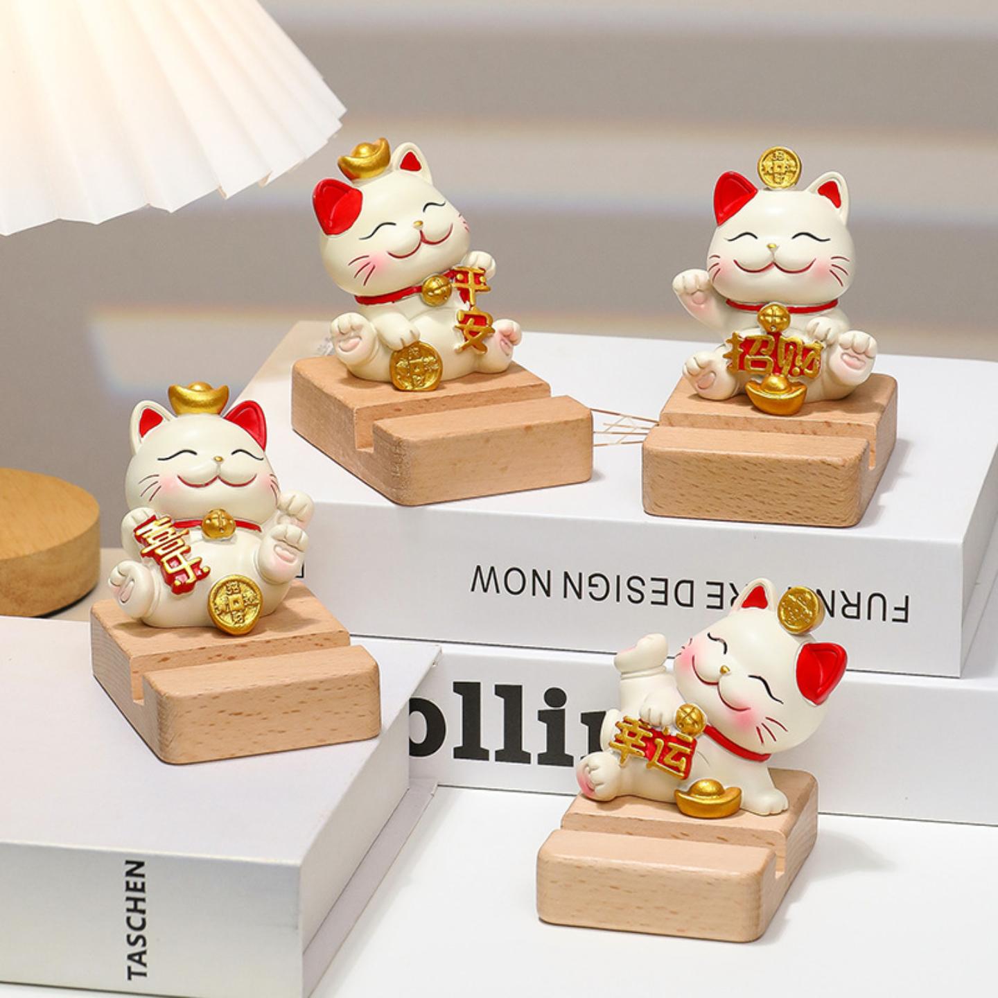 治愈系可爱招财猫手机支架桌面