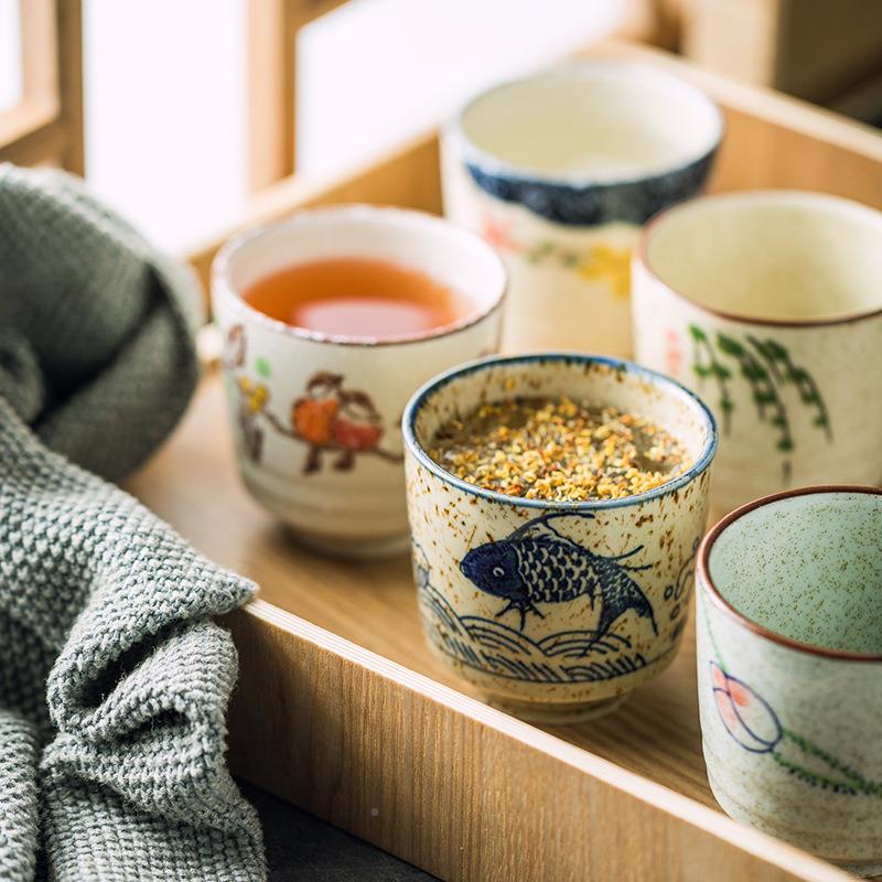 131日式创意古瓷茶杯茶具寿司店彩绘画水手杯清酒陶杯饭馆餐复厅
