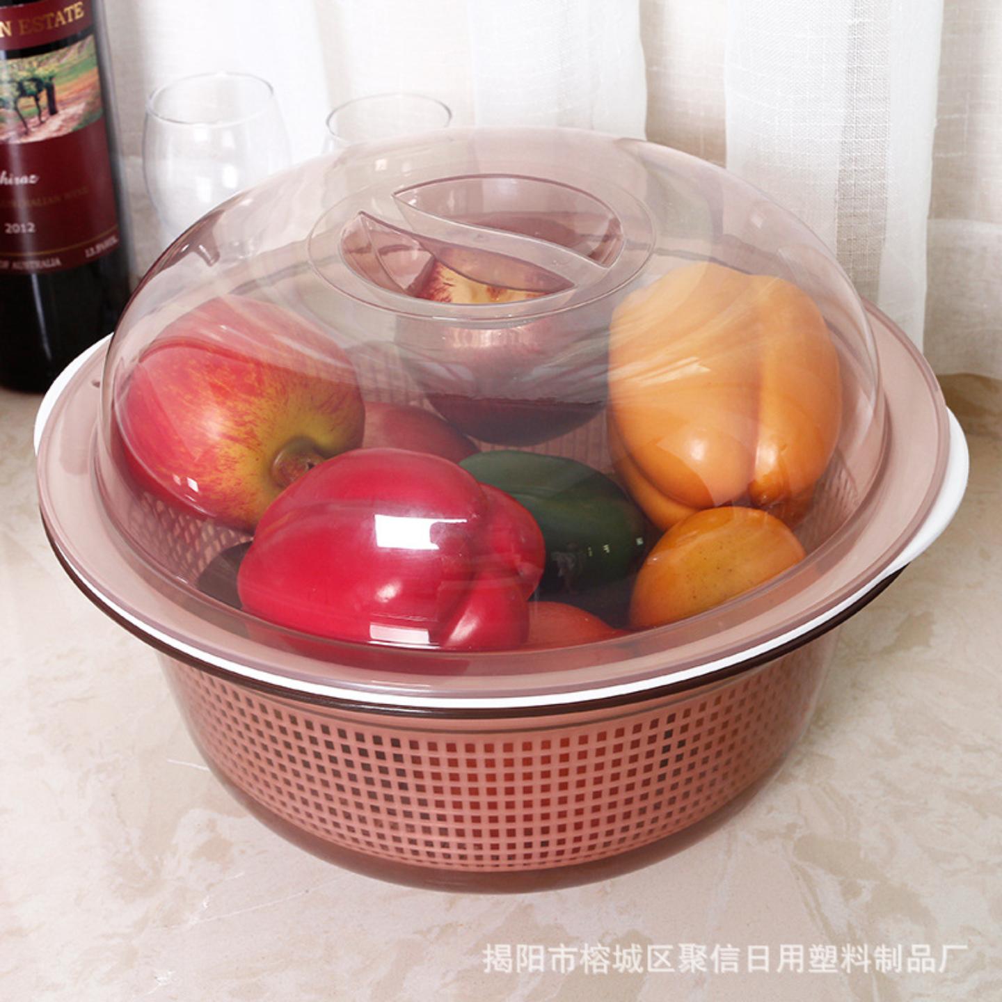 圆形保洁篮带盖双层洗菜筐沥水篮